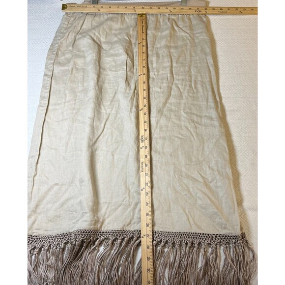 Chico's Skirt Womens 1 Tan Midi 100% Linen A Line Pull On Tassels Boho - Picture 2 of 8